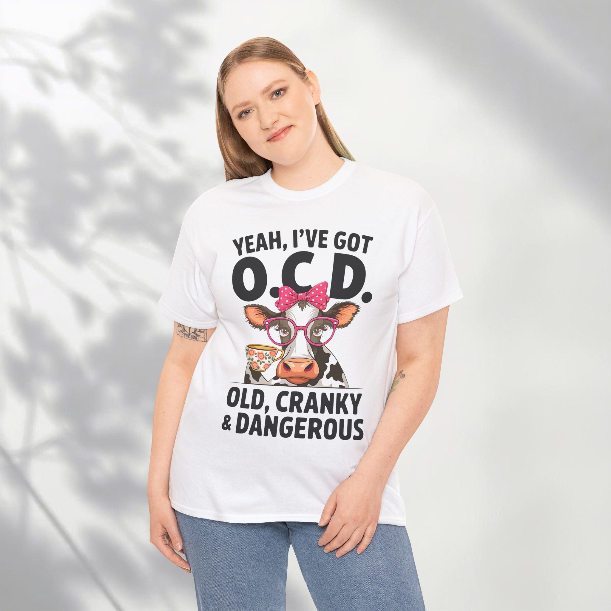 Yeah I’ve Got O.C.D. Old Cranky & Dangerous Cow T-Shirt | Funny Farm Humor Graphic Tee | Gildan 5000