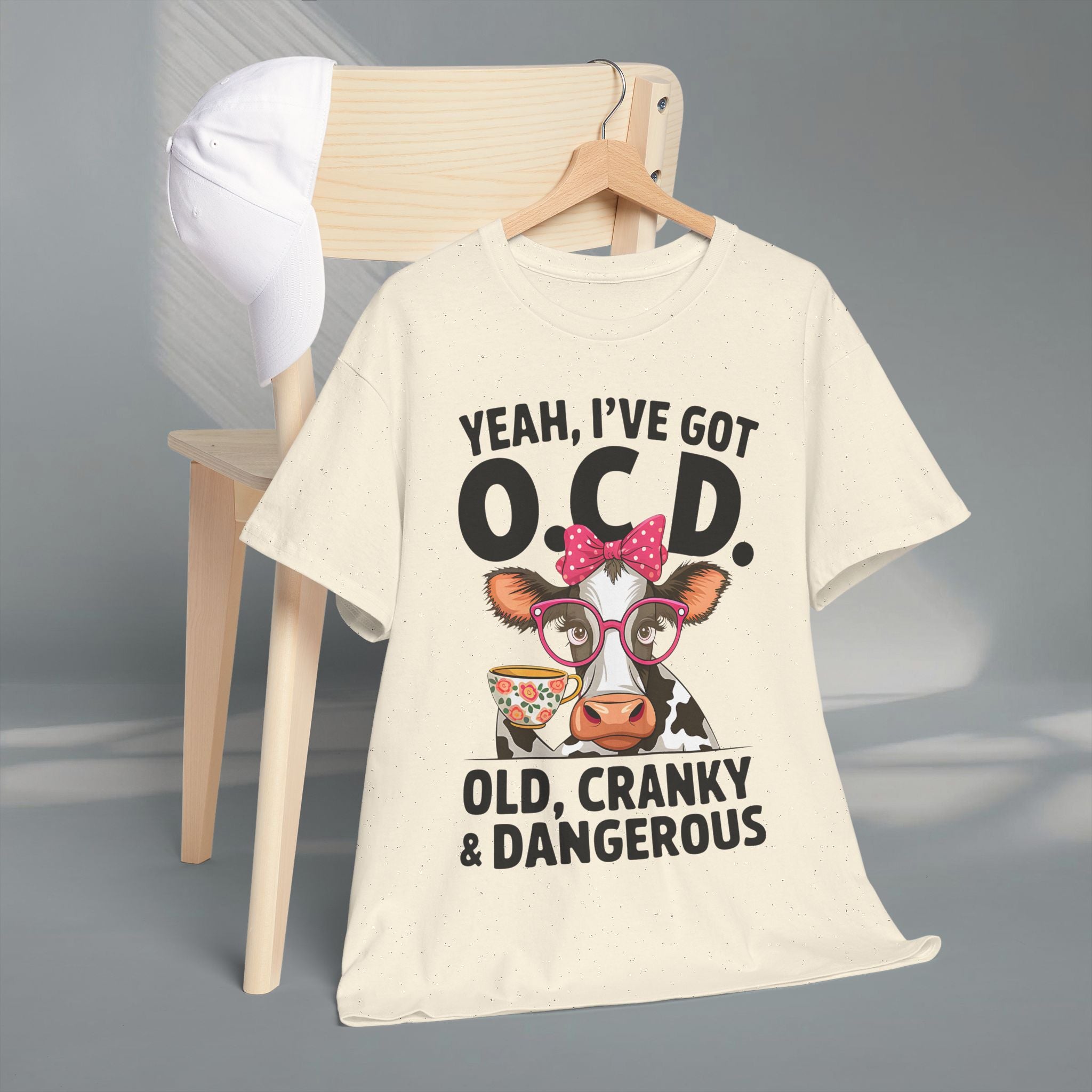 Yeah I’ve Got O.C.D. Old Cranky & Dangerous Cow T-Shirt | Funny Farm Humor Graphic Tee | Gildan 5000